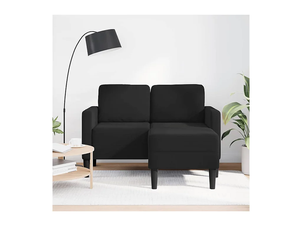 Divano 2 posti con chaise longue a L, nero, velluto 125 cm