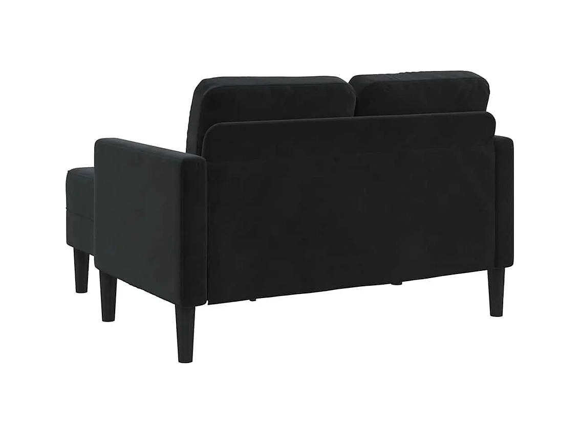 Divano 2 posti con chaise longue a L, nero, velluto 125 cm