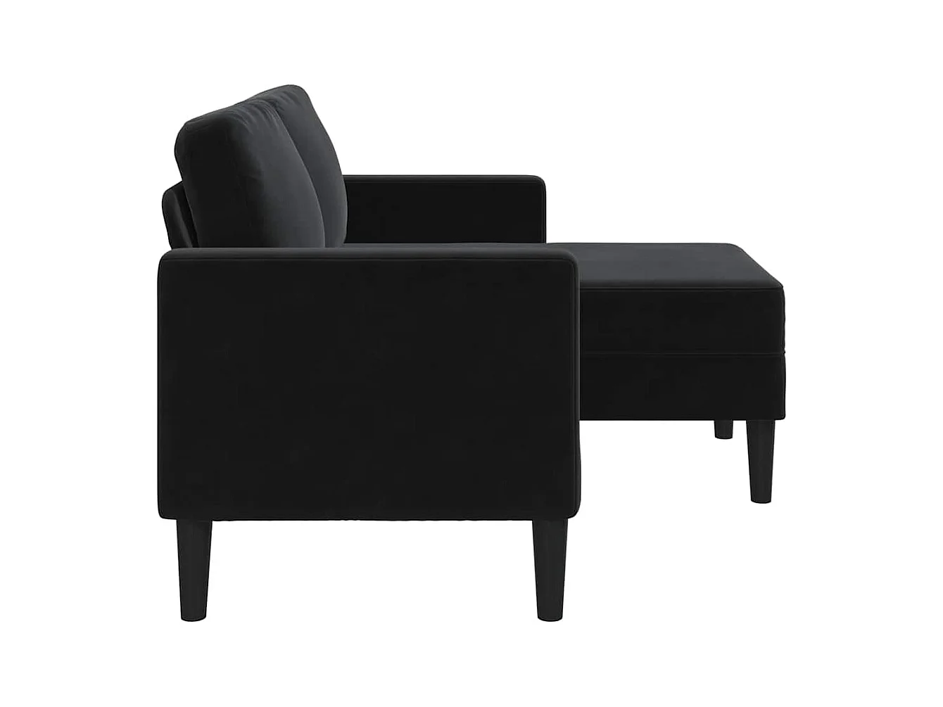 Divano 2 posti con chaise longue a L, nero, velluto 125 cm