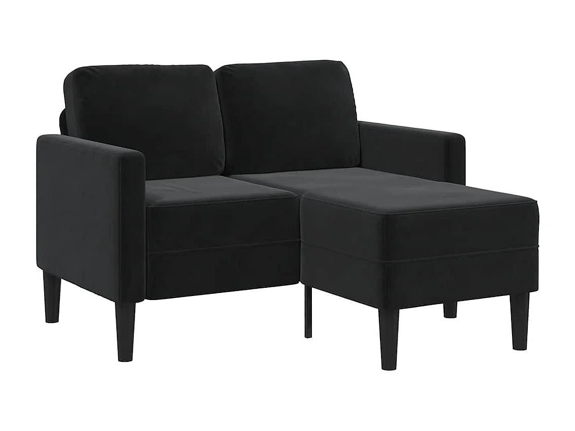 Canapé 2 places avec méridienne en L noir 125 cm velours