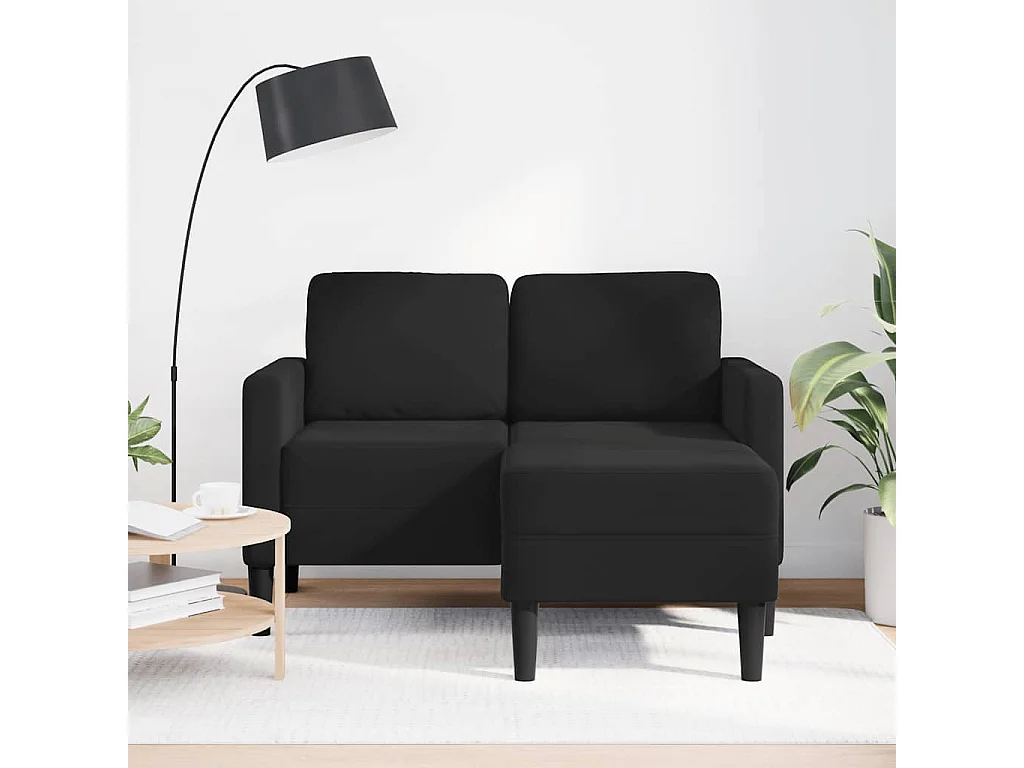 Canapé 2 places avec méridienne en L noir 125 cm velours