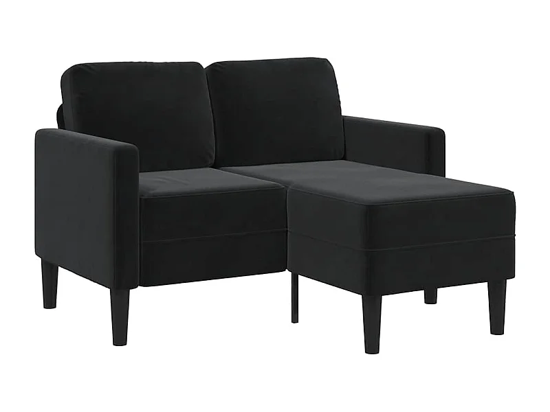 Canapé 2 places avec méridienne en L noir 125 cm velours