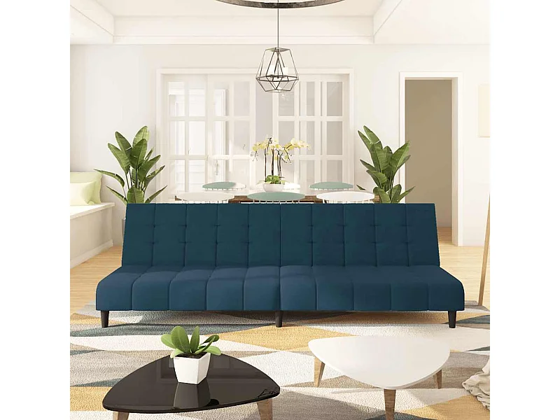 Blauwe fluwelen 2-zits slaapbank