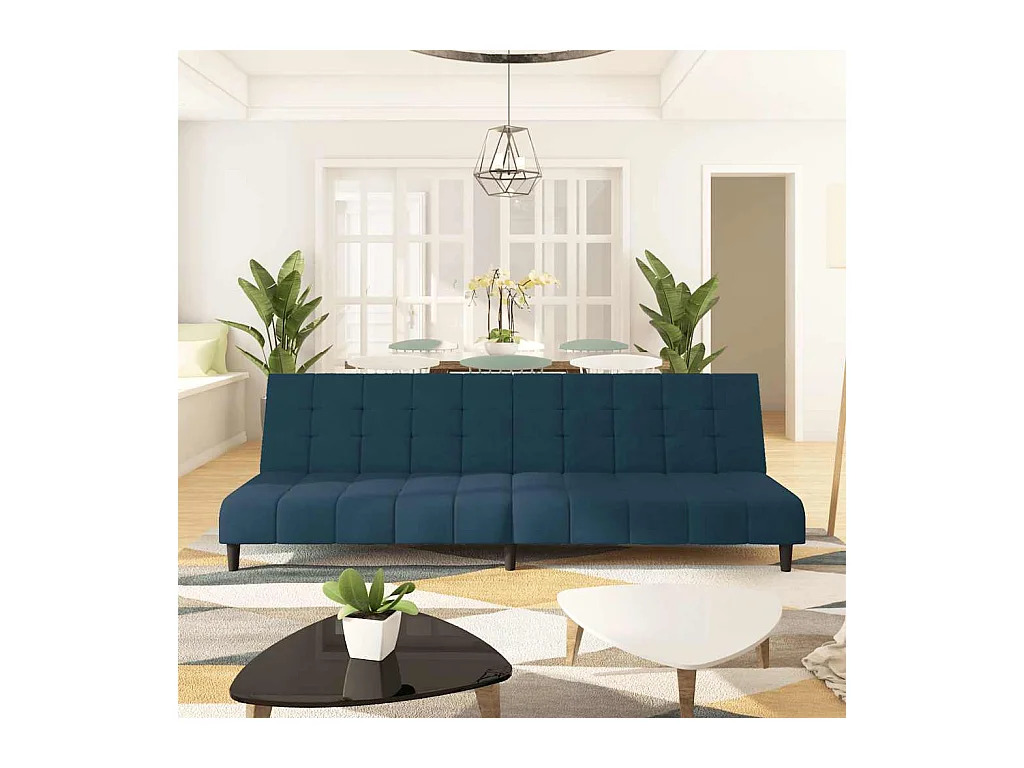 Divano letto a 2 posti in velluto blu
