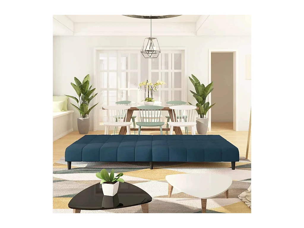 Divano letto a 2 posti in velluto blu