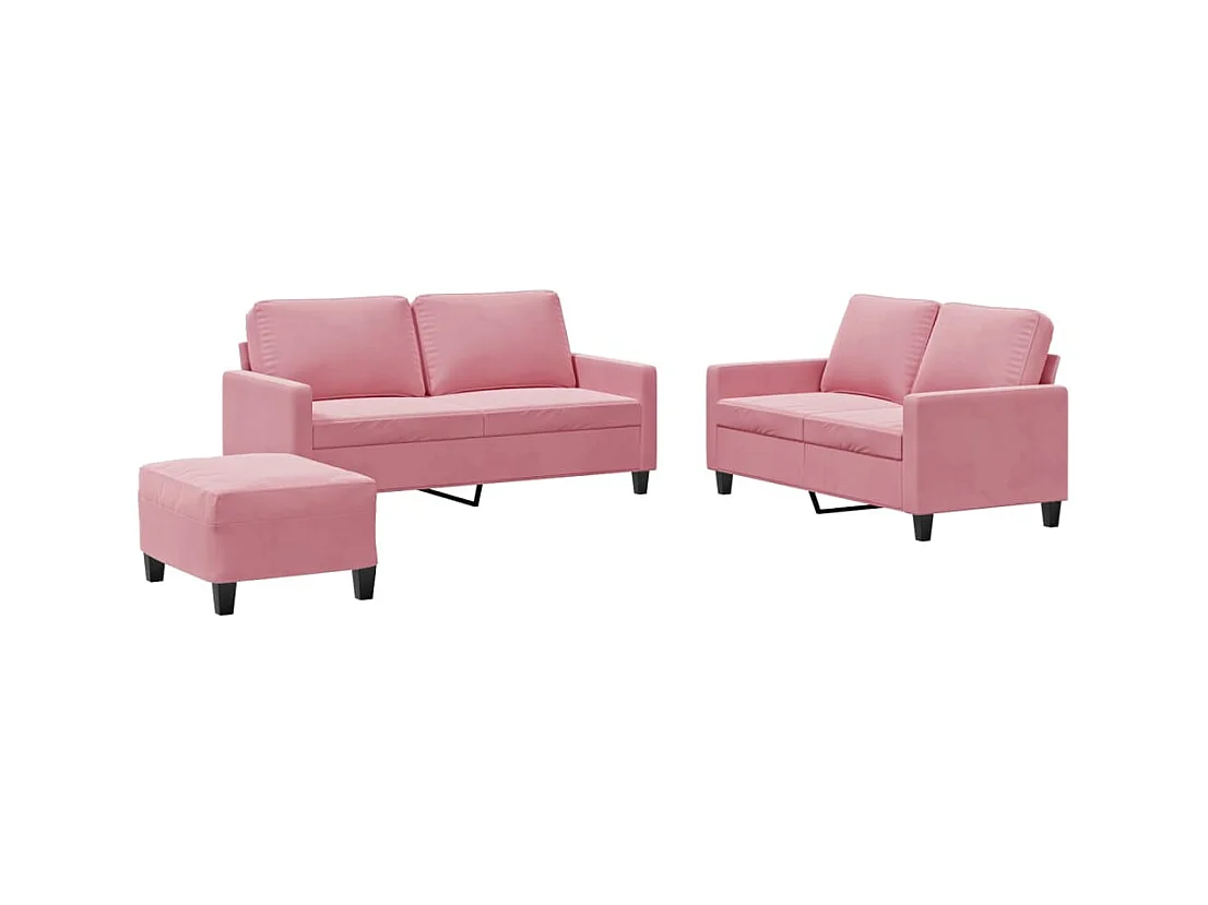 Set di divani 3 pezzi con cuscini, velluto rosa