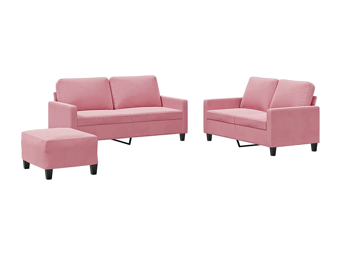 Conjunto de sofá de 3 piezas con cojines, terciopelo rosa