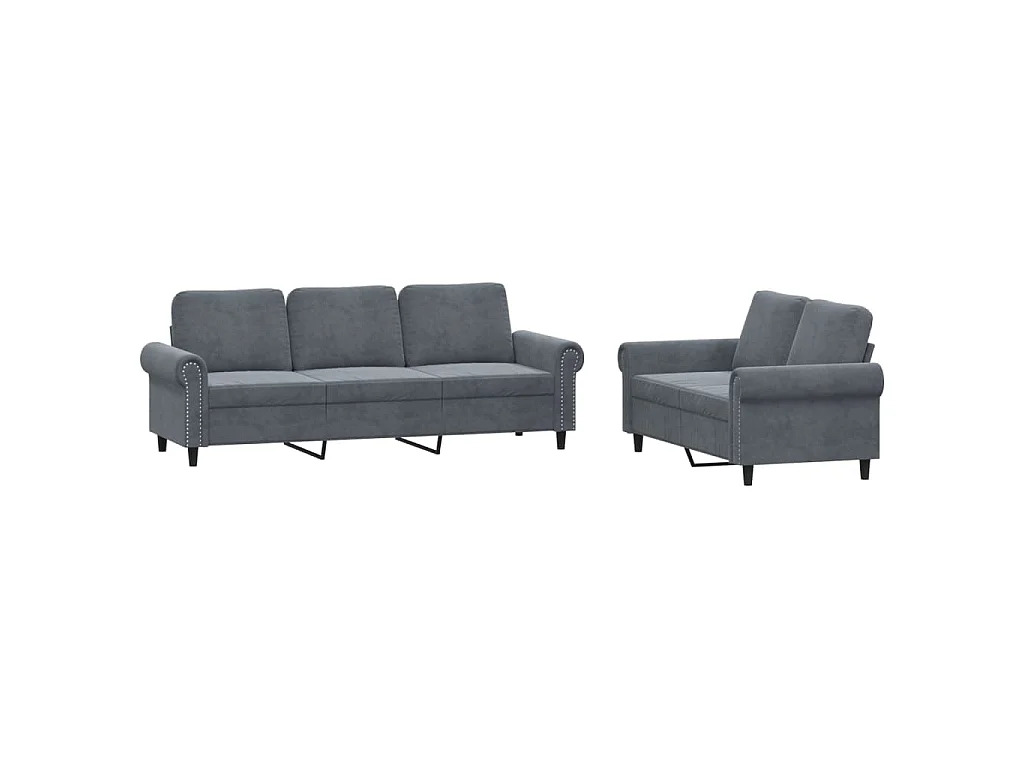 Ensemble de canapés 2 pcs avec coussins Gris foncé Velours