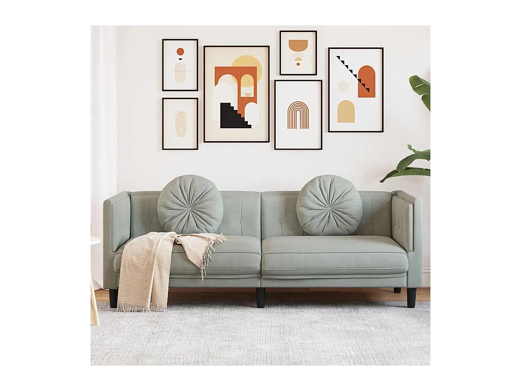 3-zitsbank met lichtgrijze fluwelen kussens