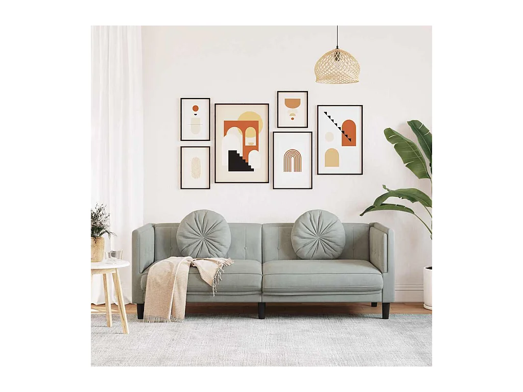 3-zitsbank met lichtgrijze fluwelen kussens