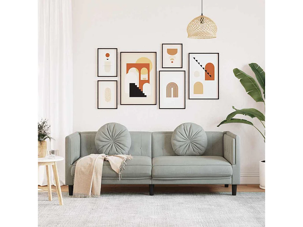 Sofá de 3 plazas con cojines de terciopelo gris claro