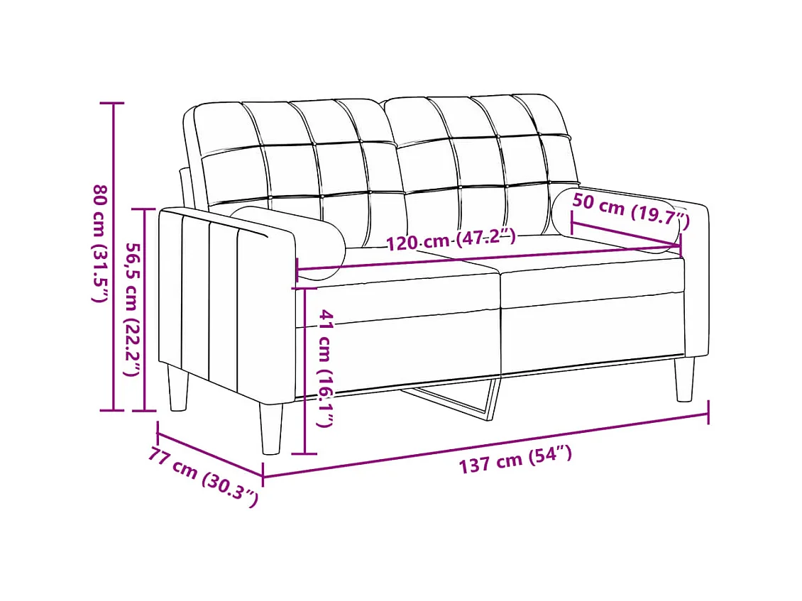 Divano 2 posti con cuscini bordeaux 120 cm velluto