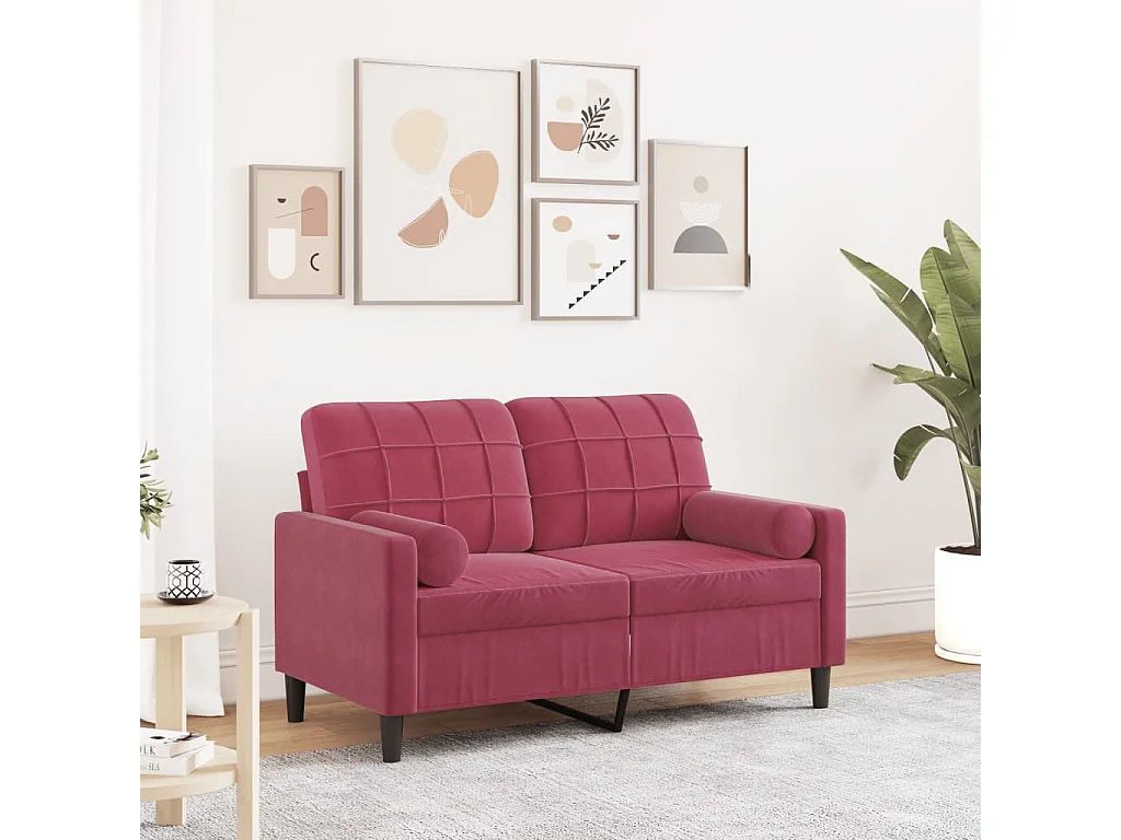 2-Sitzer-Sofa mit burgunderfarbenen Kissen, 120 cm, Samt