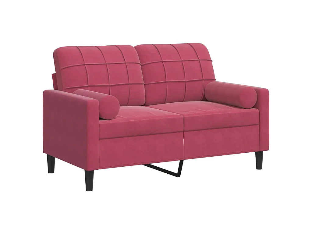 2-Sitzer-Sofa mit burgunderfarbenen Kissen, 120 cm, Samt