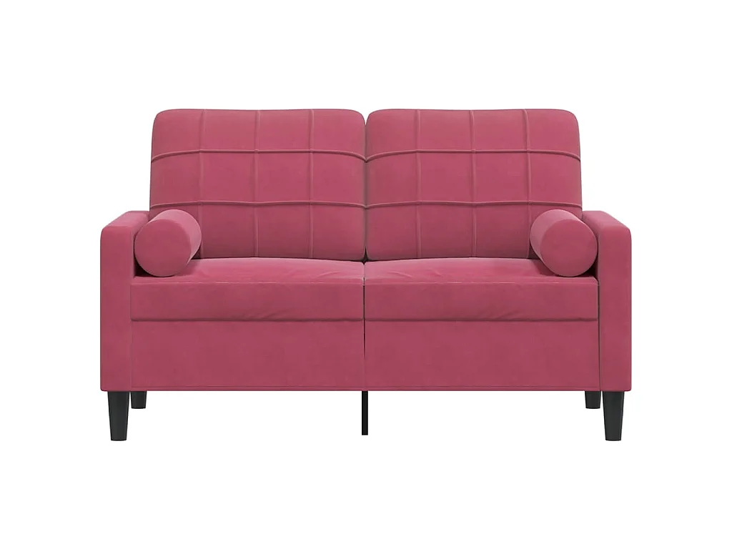 2-Sitzer-Sofa mit burgunderfarbenen Kissen, 120 cm, Samt