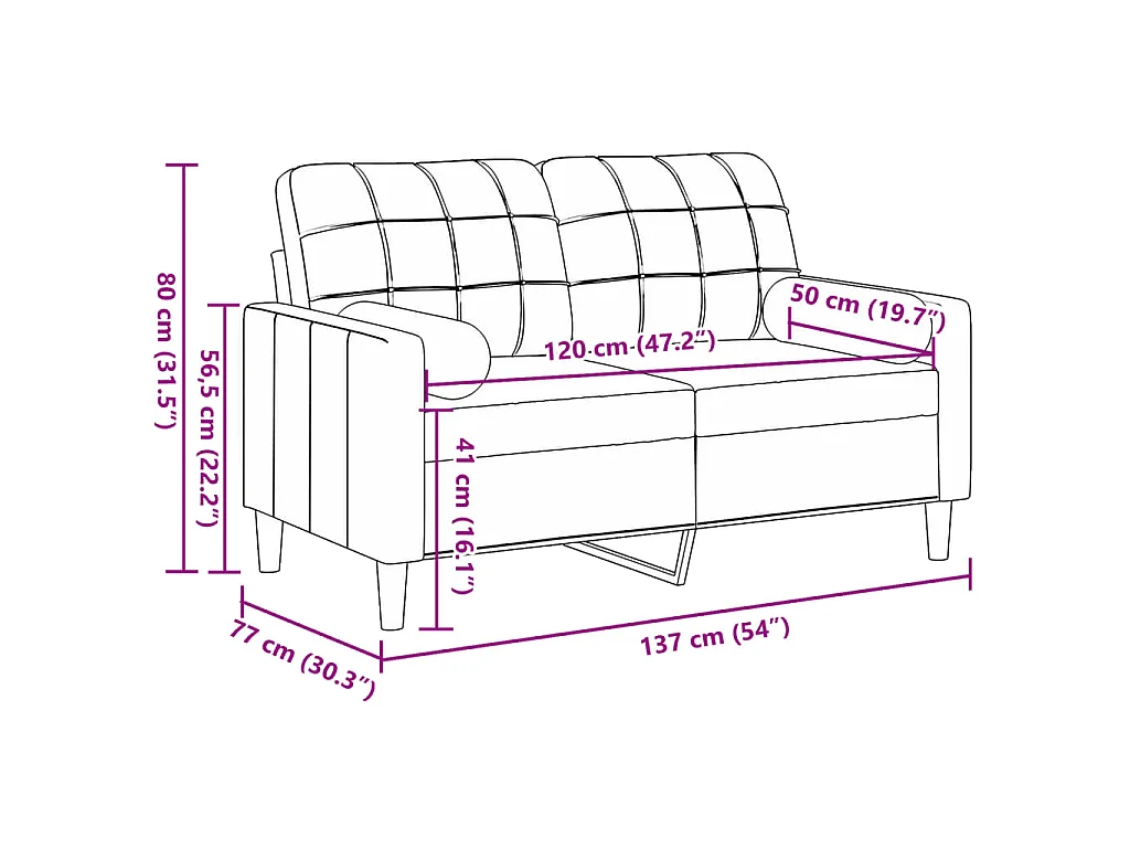 2-Sitzer-Sofa mit burgunderfarbenen Kissen, 120 cm, Samt
