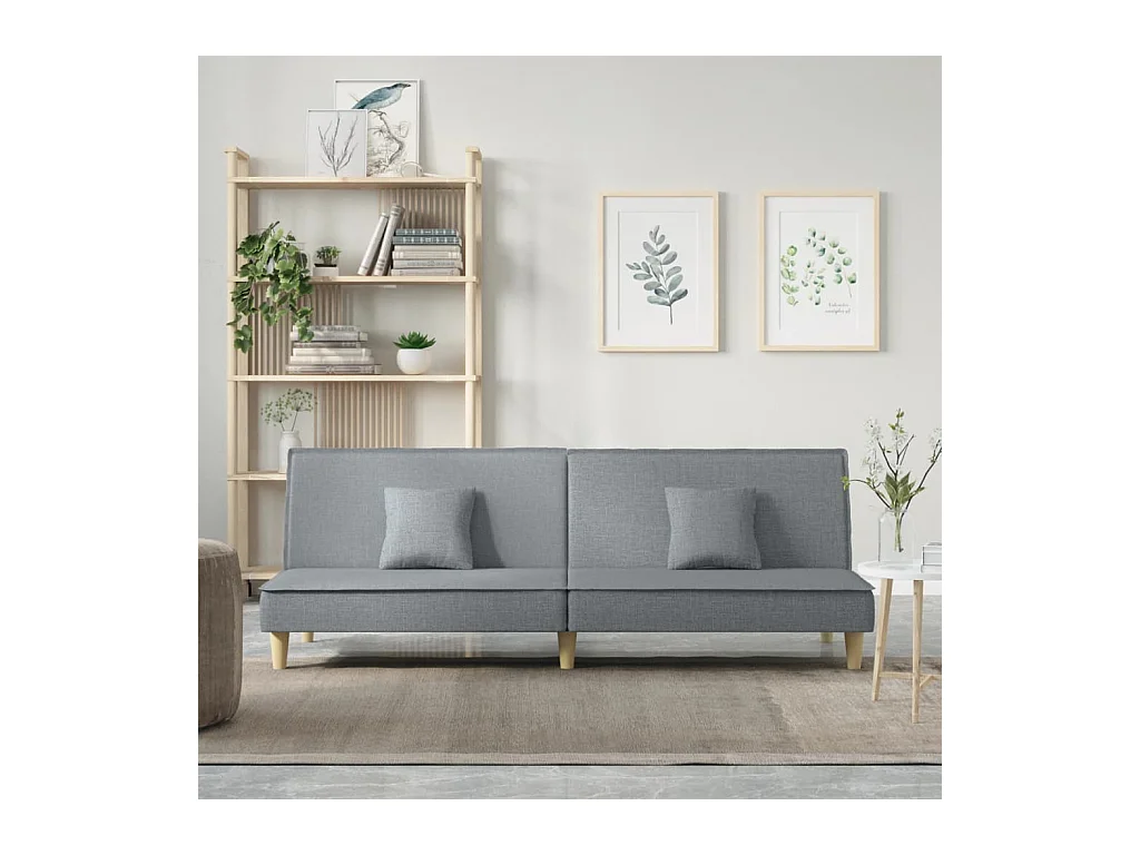 Sofá cama de tela gris claro