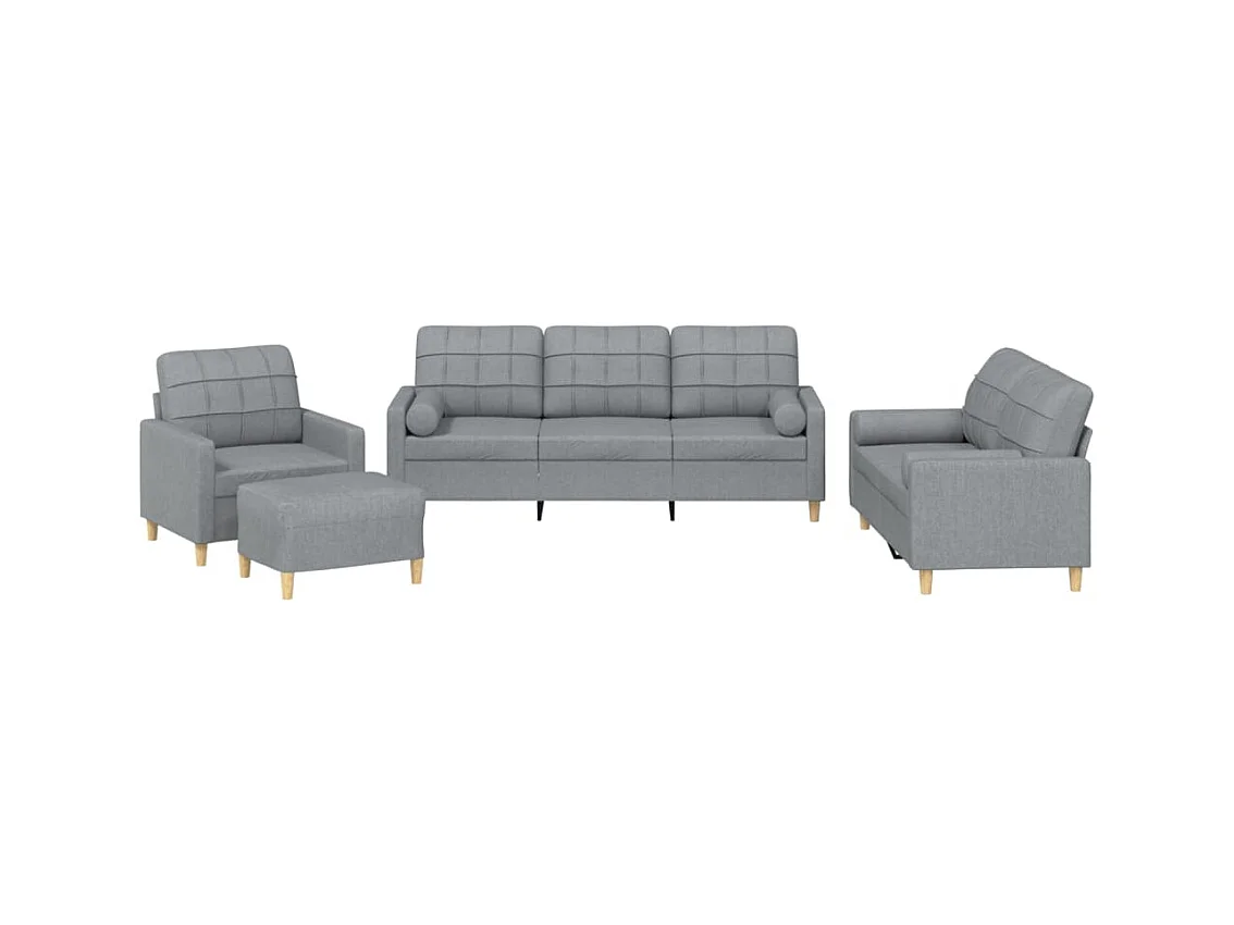 Ensemble de canapés 4 pcs coussins gris clair tissu