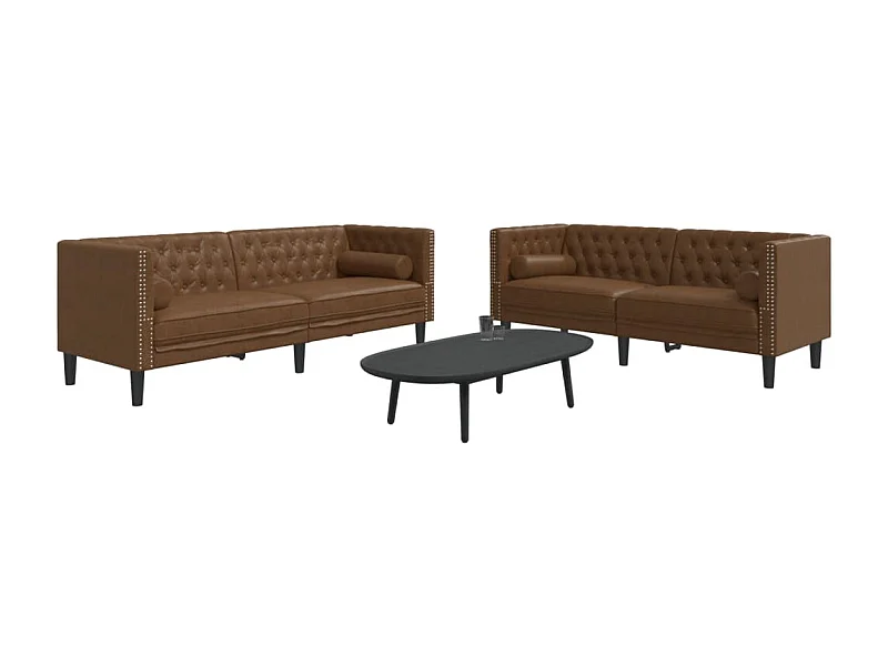 Divano Chesterfield 2 pezzi e set di cuscini in marrone