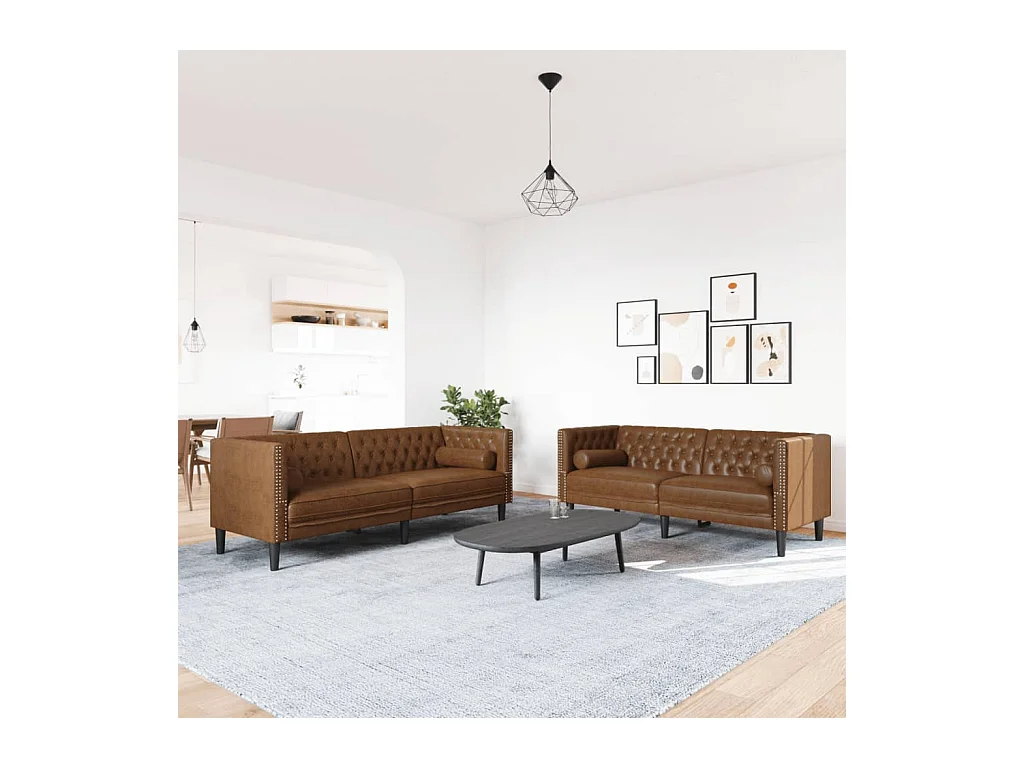 Divano Chesterfield 2 pezzi e set di cuscini in marrone