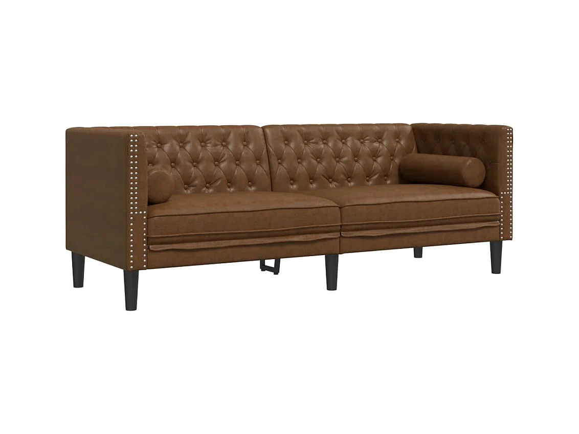 Divano Chesterfield 2 pezzi e set di cuscini in marrone