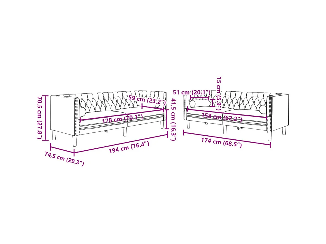 Divano Chesterfield 2 pezzi e set di cuscini in marrone