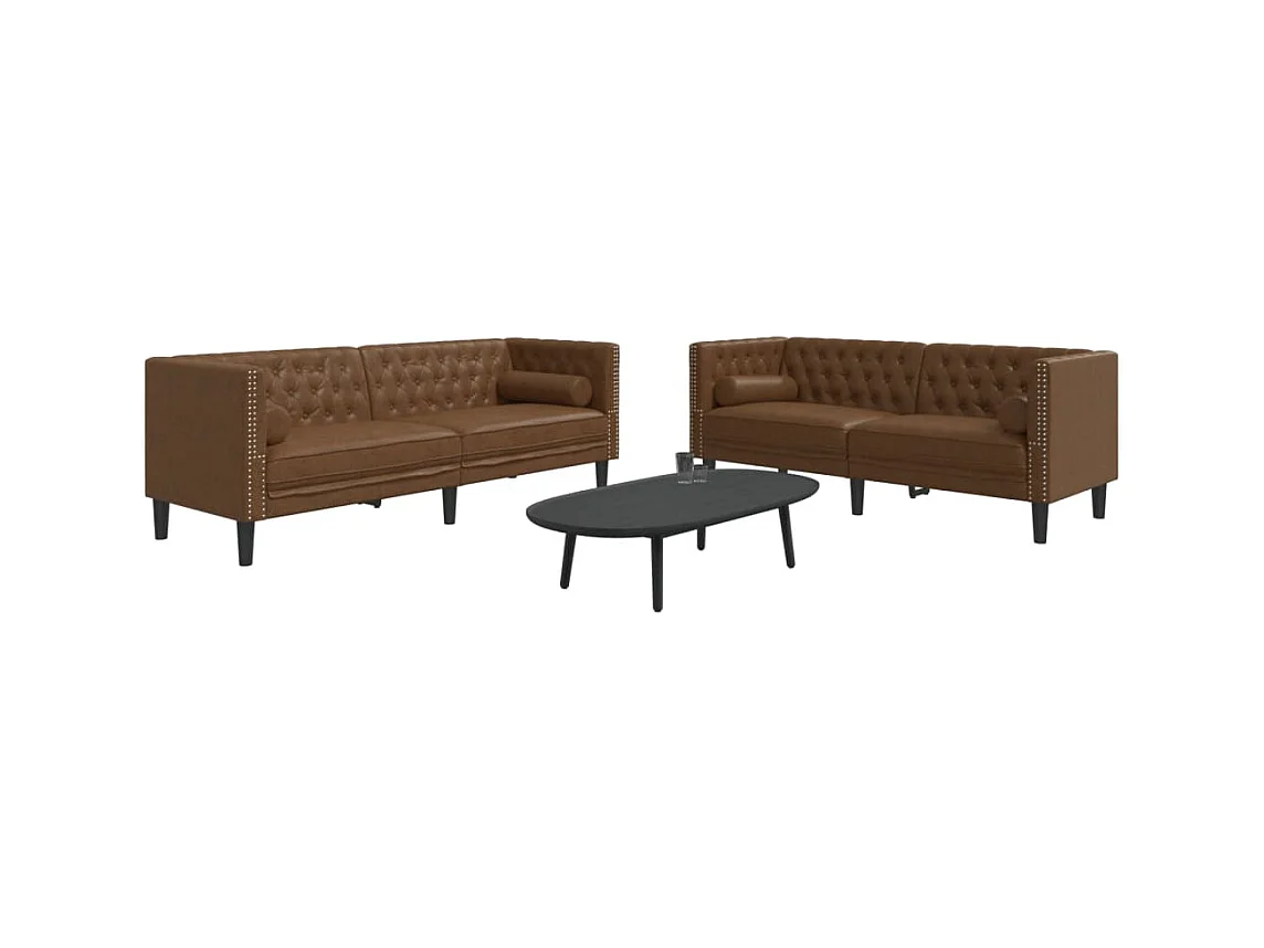 Ensemble de canapé Chesterfield et traversins 2 pcs marron