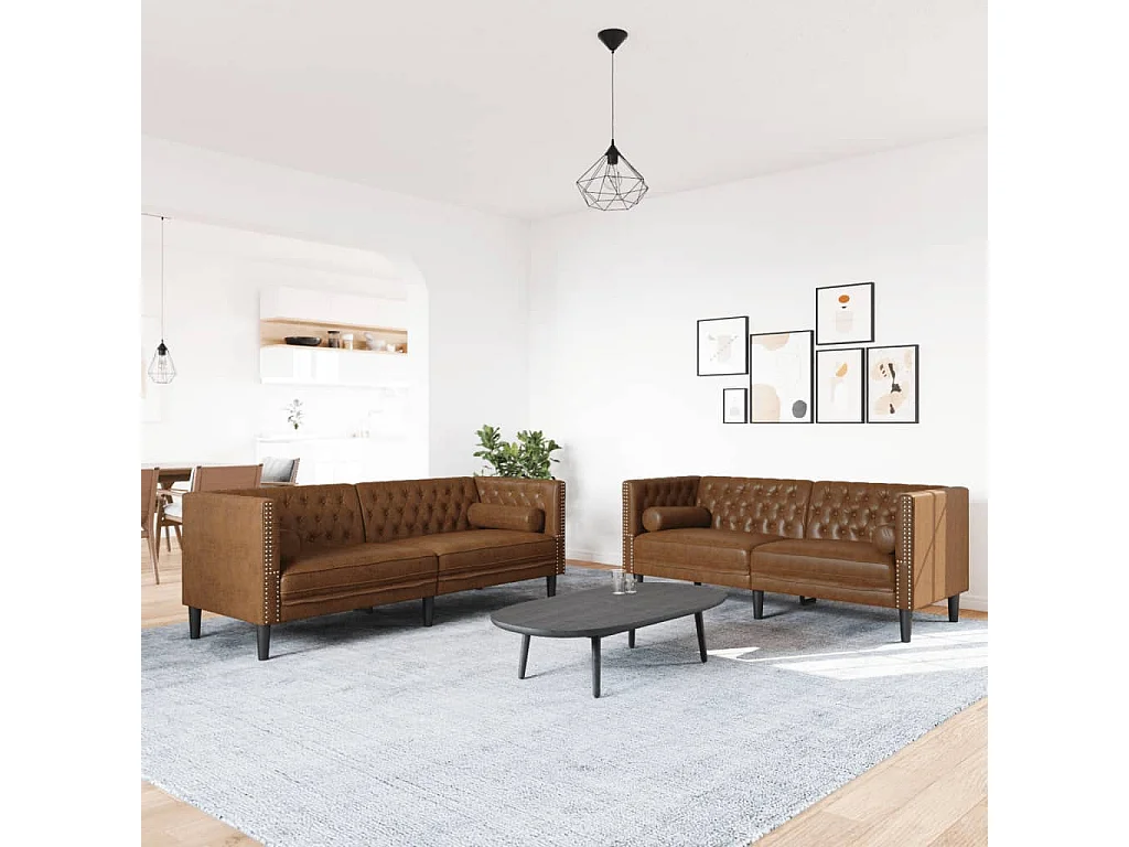 2-delige Chesterfield bank en kussenset in bruin