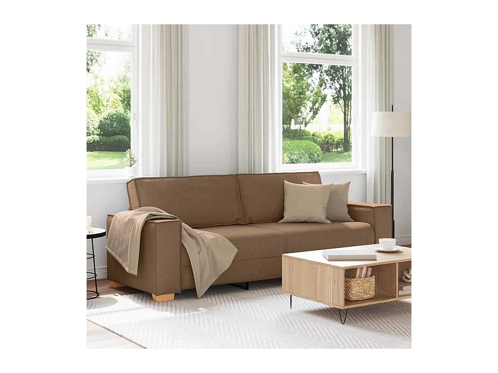 Divano 3 posti con cuscino Marrone 220 x 78 x 84 cm tessuto