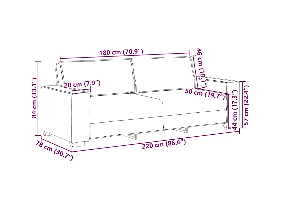 Divano 3 posti con cuscino Marrone 220 x 78 x 84 cm tessuto