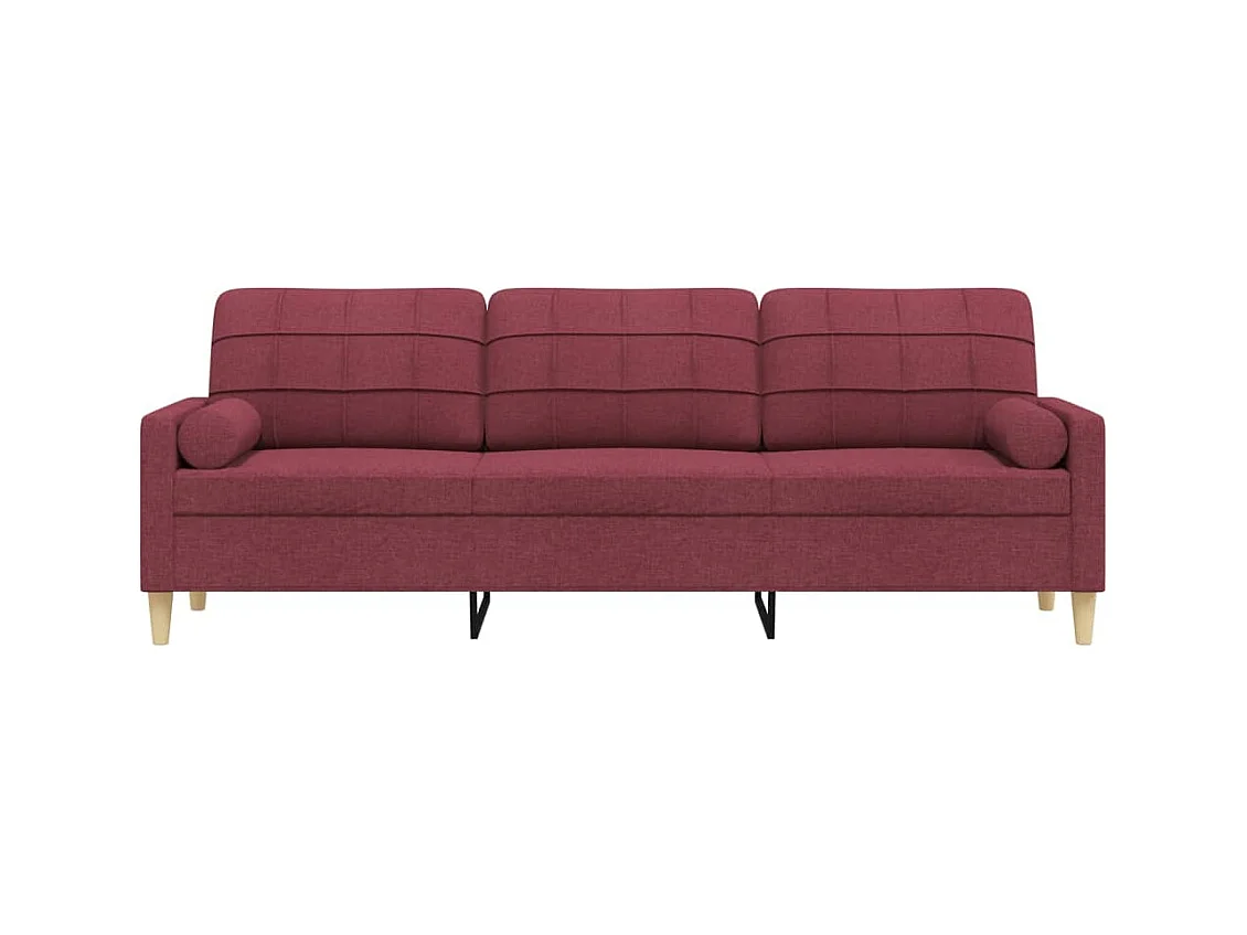 Divano 3 posti con cuscini decorativi tessuto bordeaux 210 cm