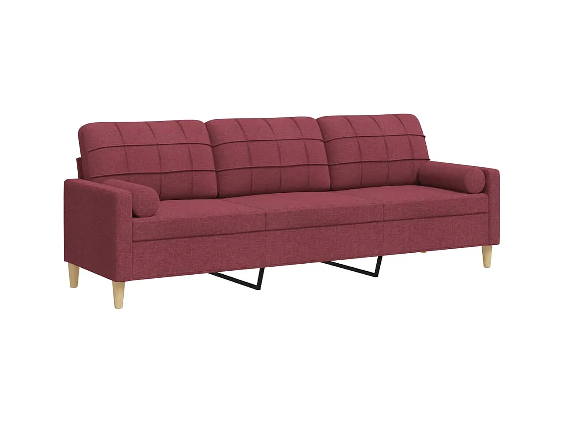 Sofá de 3 plazas con cojines decorativos tela burdeos 210 cm