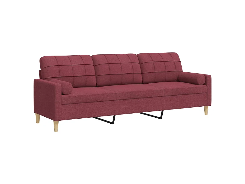 Canapé 3 places avec oreillers décoratifs bordeaux 210 cm tissu