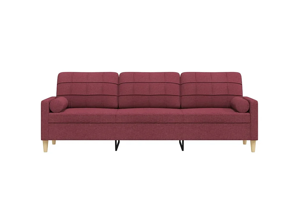 Canapé 3 places avec oreillers décoratifs bordeaux 210 cm tissu