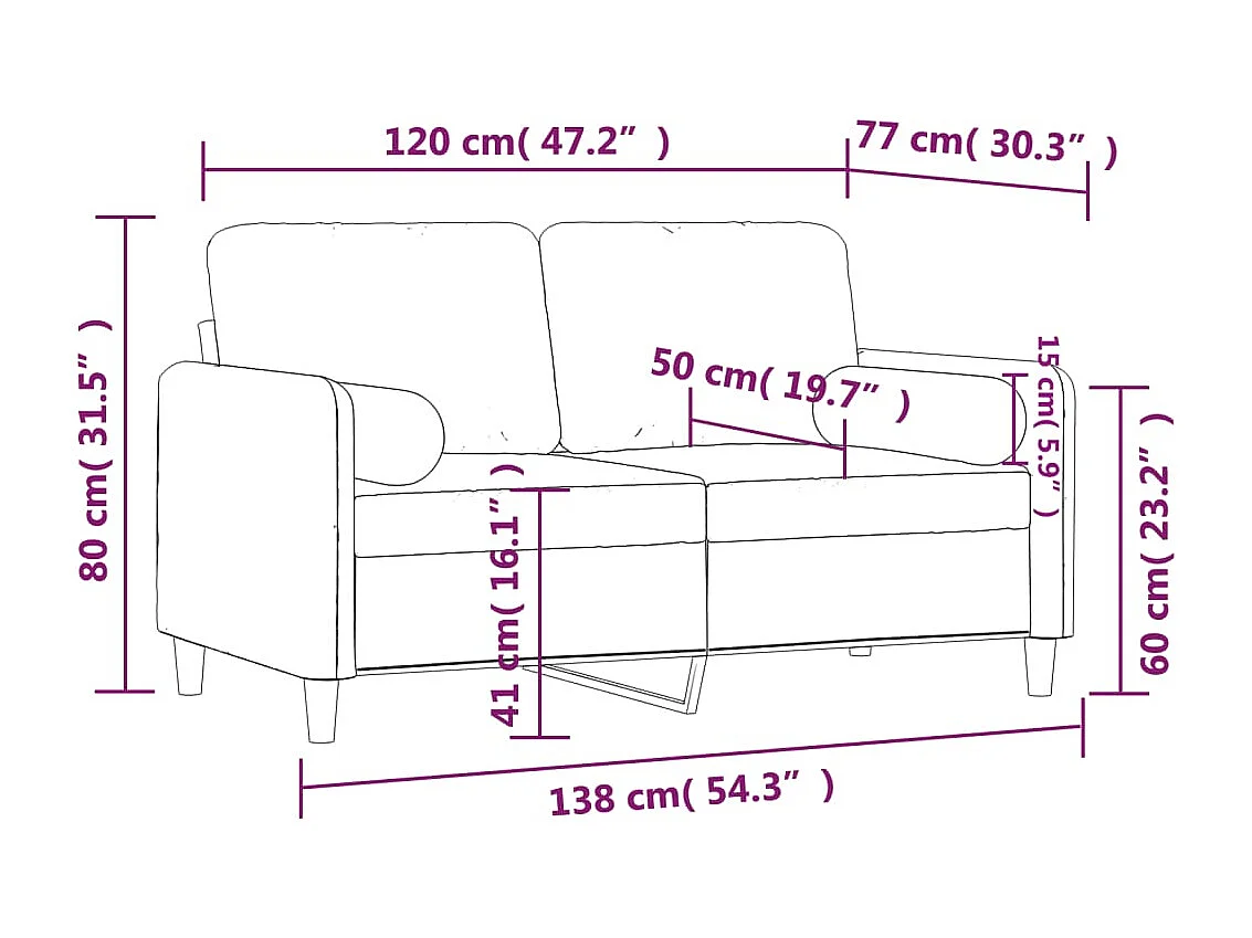 Divano 2 posti con cuscini grigio chiaro 120 cm in velluto