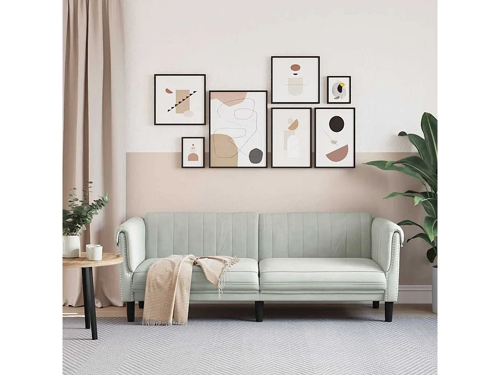 Sofá de 3 plazas de terciopelo gris claro