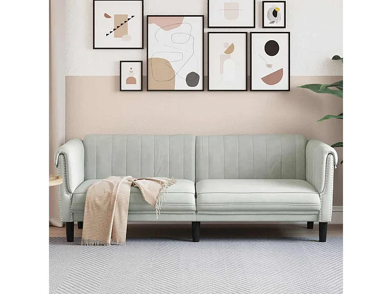 Hellgraues 3-Sitzer-Sofa aus Samt