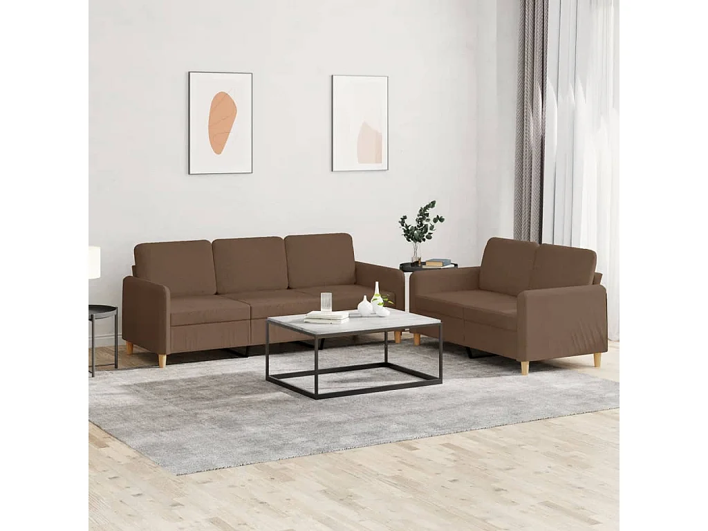 Set di divani 2 pezzi con cuscini in tessuto marrone