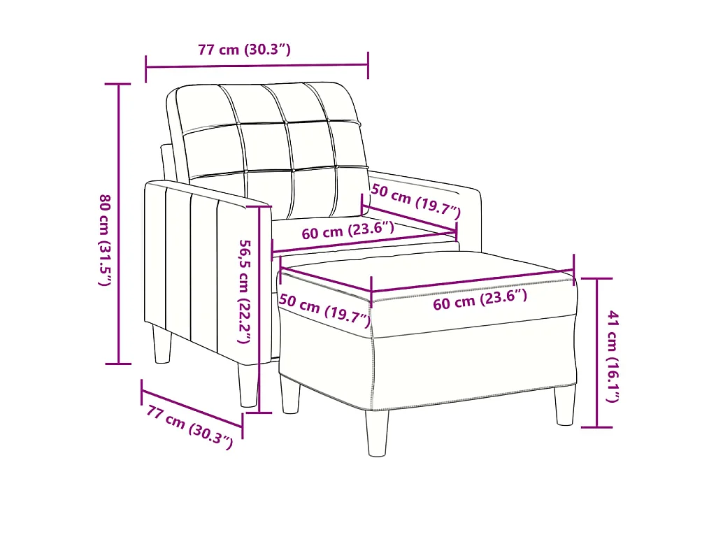 Poltrona con poggiapiedi Rosa 60 cm Velluto