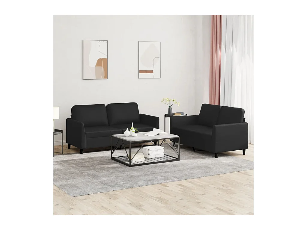 Conjunto de sofá de 2 piezas con cojines de piel sintética negra