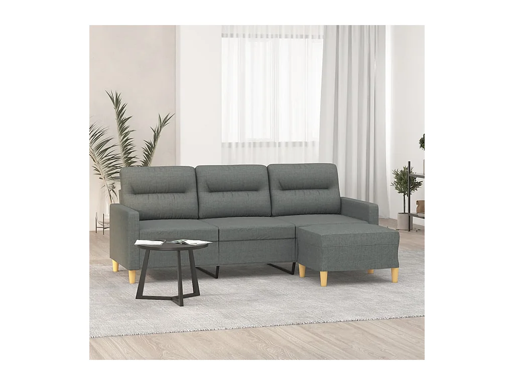 Divano 3 posti con poggiapiedi Grigio scuro 180 cm Tessuto
