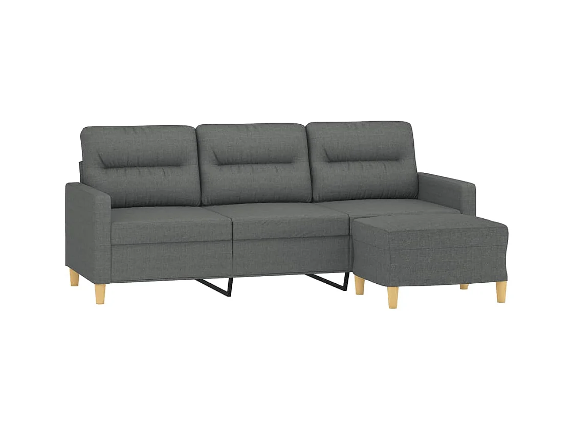 Divano 3 posti con poggiapiedi Grigio scuro 180 cm Tessuto