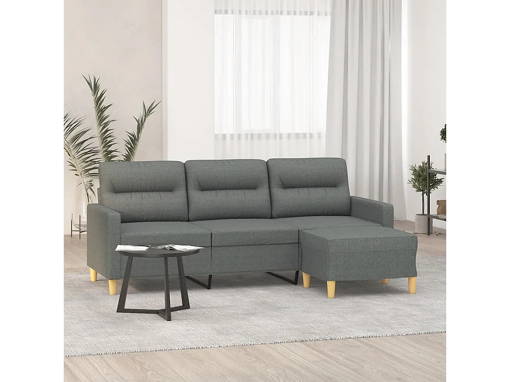 Divano 3 posti con poggiapiedi Grigio scuro 180 cm Tessuto