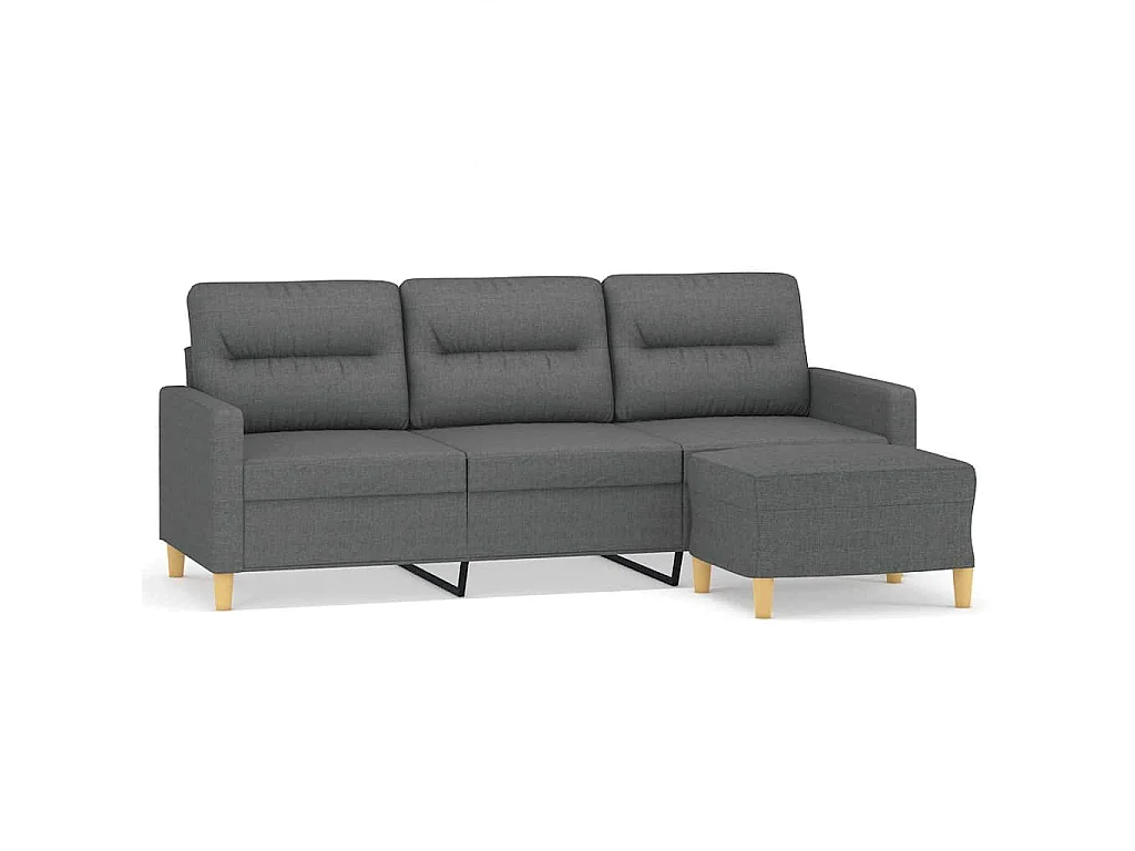 Divano 3 posti con poggiapiedi Grigio scuro 180 cm Tessuto
