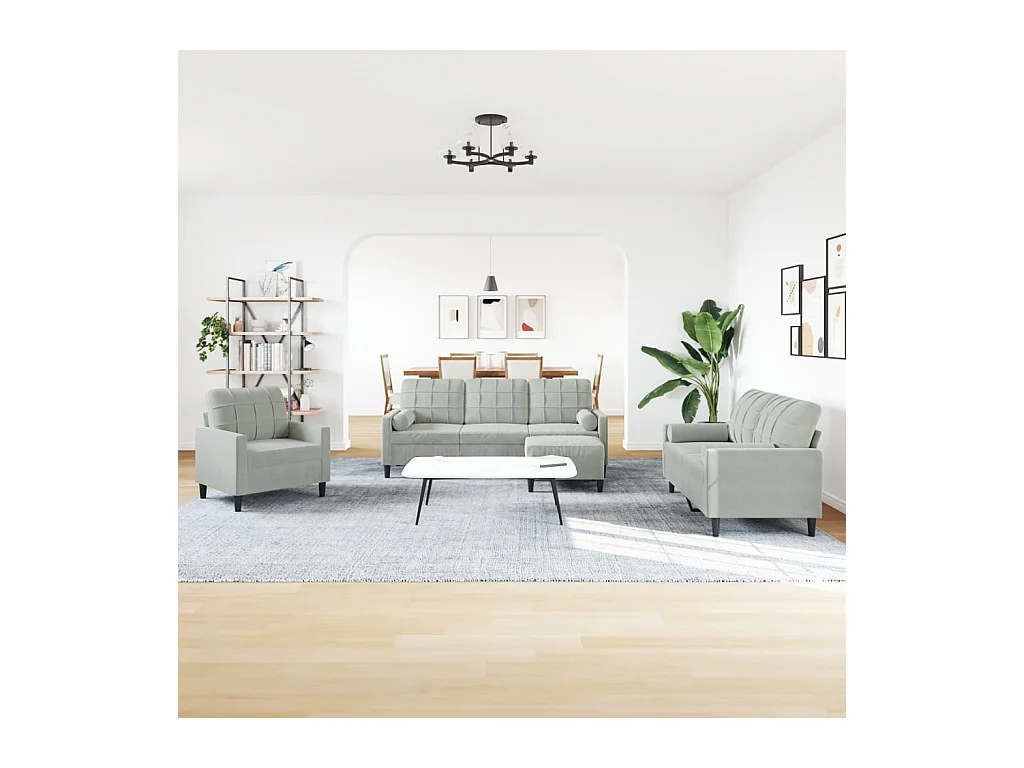 4-delige bankstel met fluwelen kussens en kussens