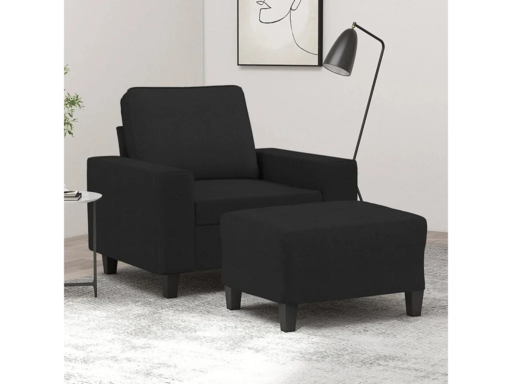 Sillón con reposapiés Tela Negro 60 cm