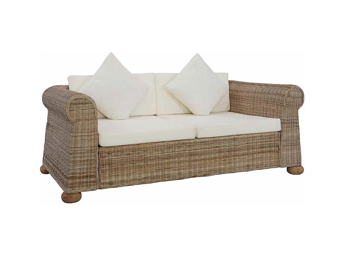 Divano a 2 posti con cuscini in rattan naturale