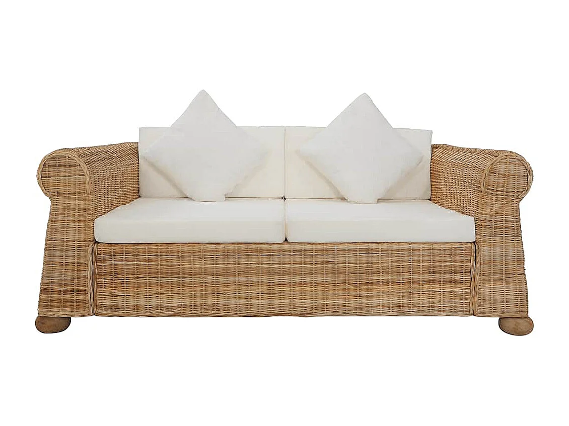 2-zitsbank met natuurlijke rotan kussens