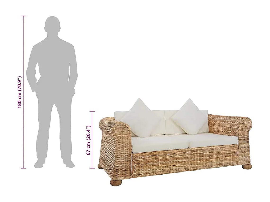 2-zitsbank met natuurlijke rotan kussens