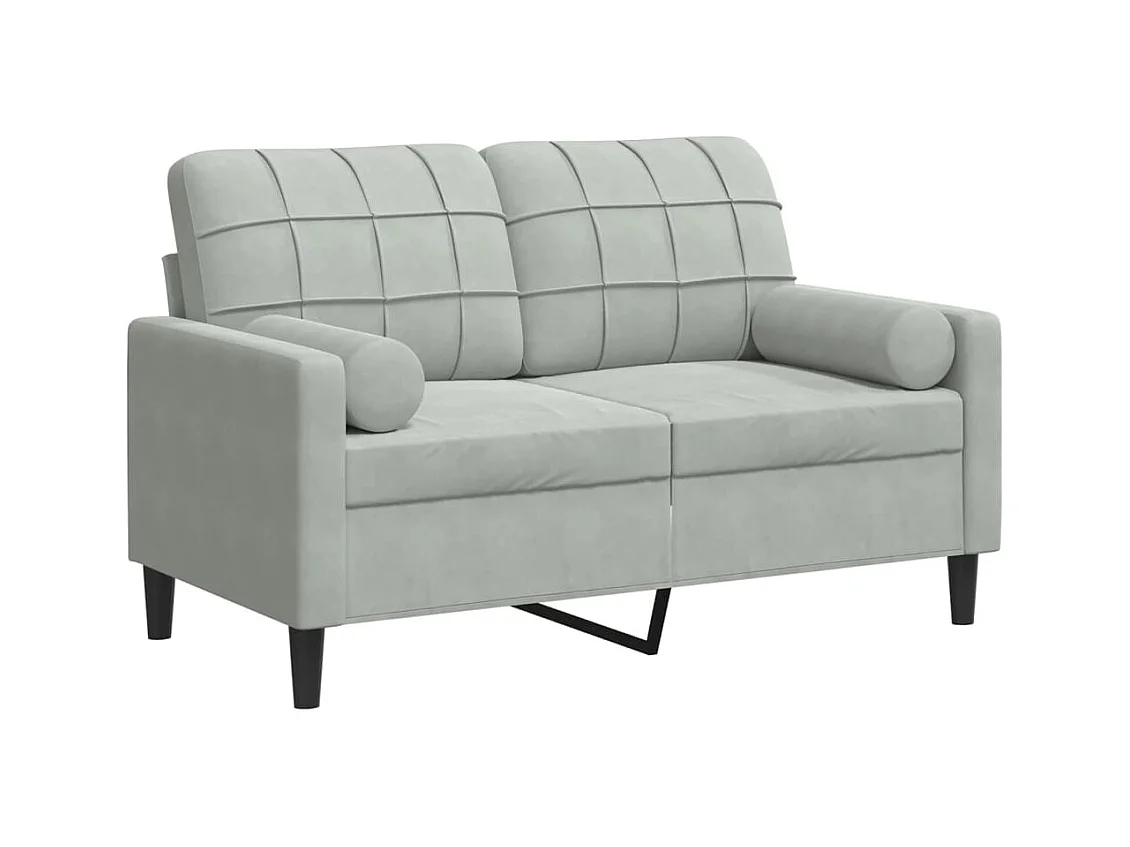 Sofá de 2 plazas con cojines gris claro de terciopelo de 120 cm.